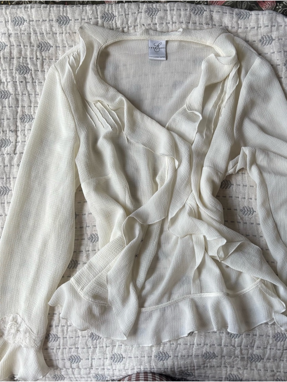 90s Cream Ruffle Wrap Blouse